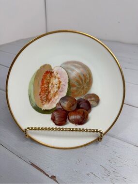 Vintage Thomas Bavaria Fruit Plate Melons & Chestnuts Hand-Painted Gold Rim